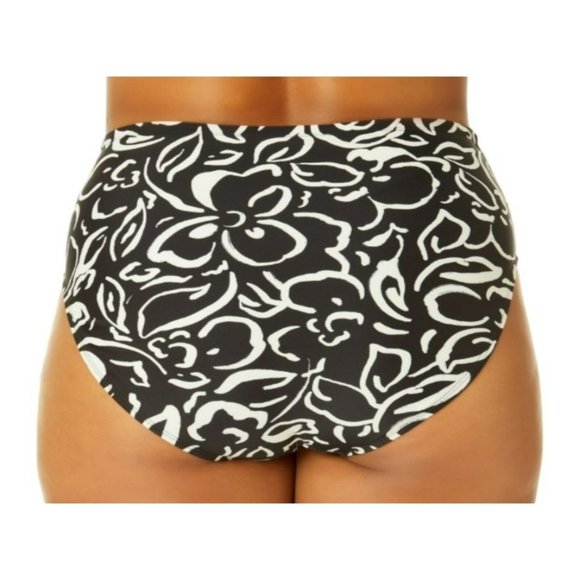 Bikini Swimsuit Bottom Mid Rise Side Rouch Black Floral Woman's 3X 24/26 LR113 - Picture 7 of 9